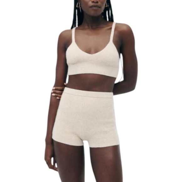 Nadaam Cashmere Ribbed Seamless Bralette and Short Set Luxury Loungewear - Picture 1 of 11